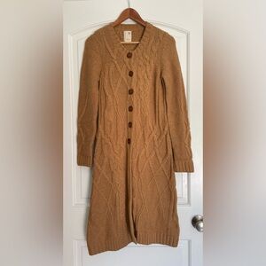 Anthropologie FAR AWAY FROM CLOSE Chunky Cable Knit Women's Sweater Coat - Camel